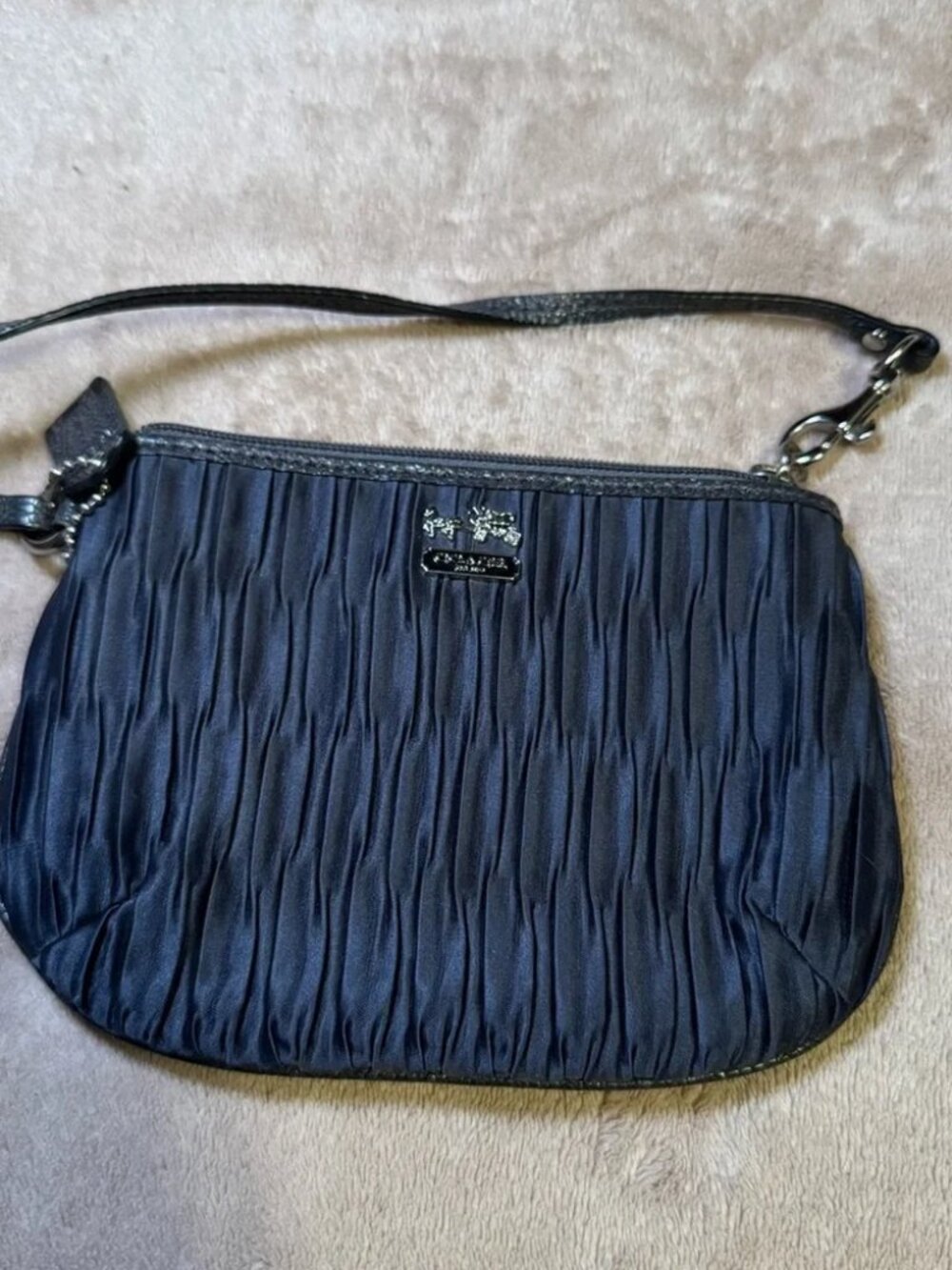 Coach Gathered Pleated Sateen Wristlet Bag in Black